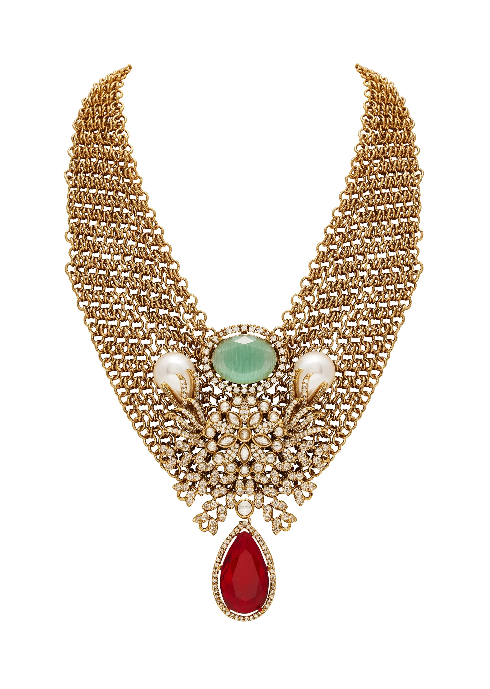Red Layered Statement Necklace Set