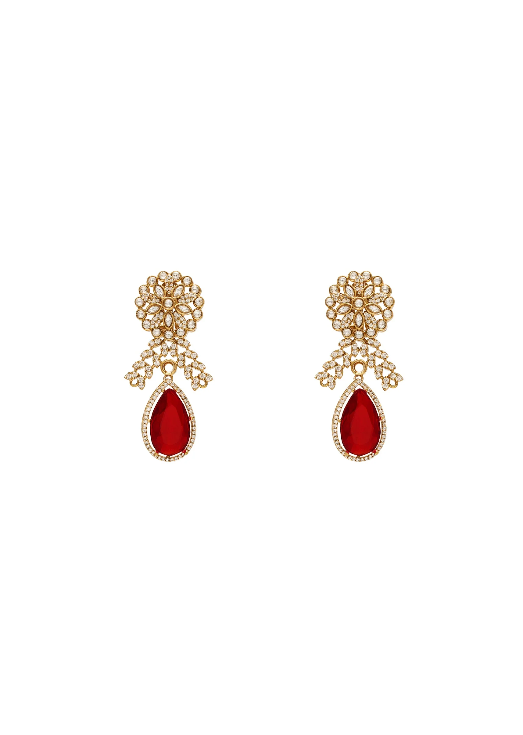 Red Layered Statement Necklace Set