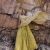 Citrus Green Ruched Lehenga With Blouse And Crush Dupatta
