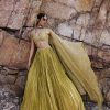 Citrus Green Ruched Lehenga With Blouse And Crush Dupatta
