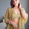 Citrus Green Ruched Lehenga With Blouse And Crush Dupatta