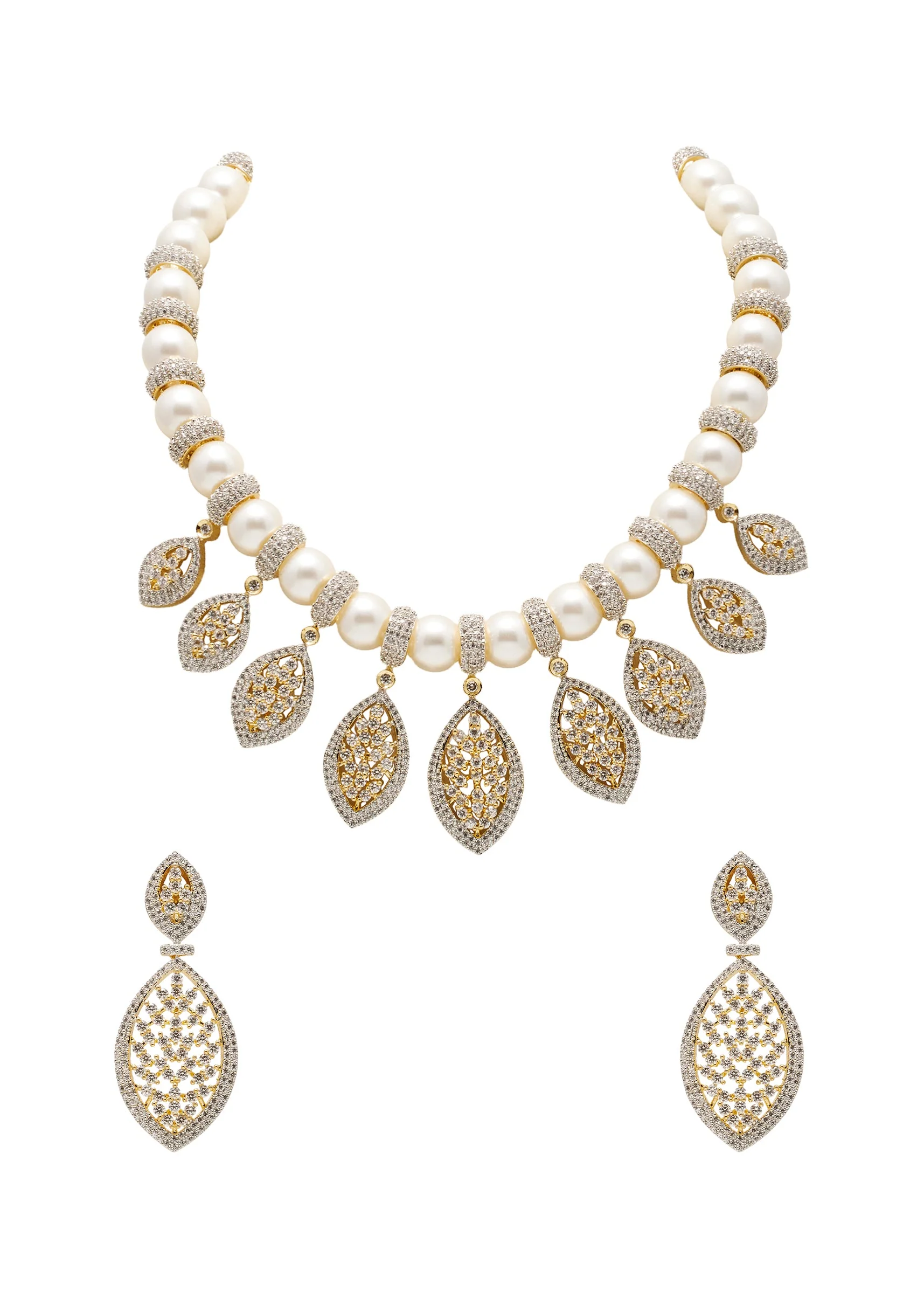 White Pearl And Zirconia Necklace Set