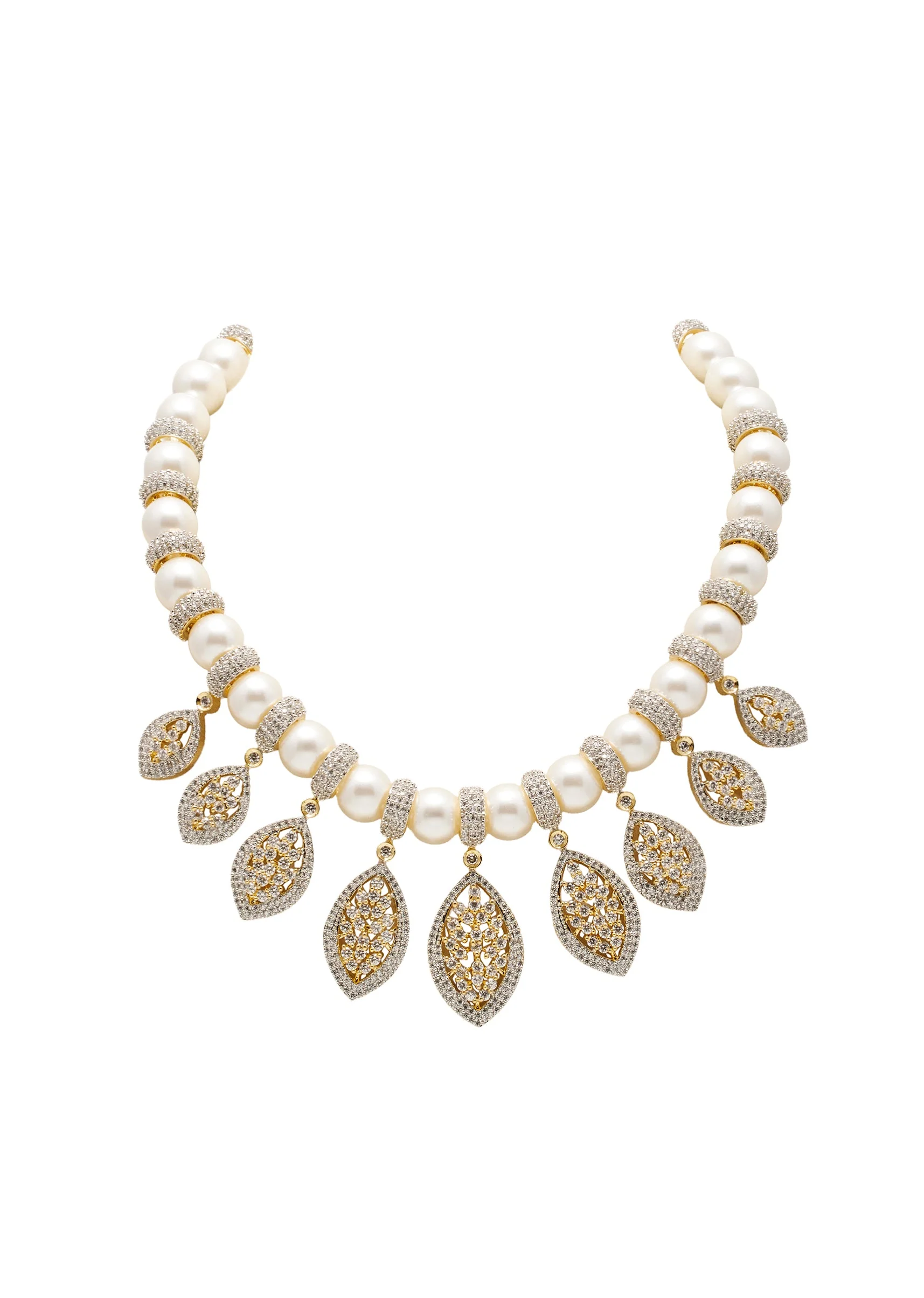 White Pearl And Zirconia Necklace Set