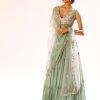 Lily Green Tiered Lehenga With Colorful Resham And Moti Embroidery In Floral Motifs