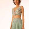 Lily Green Tiered Lehenga With Colorful Resham And Moti Embroidery In Floral Motifs