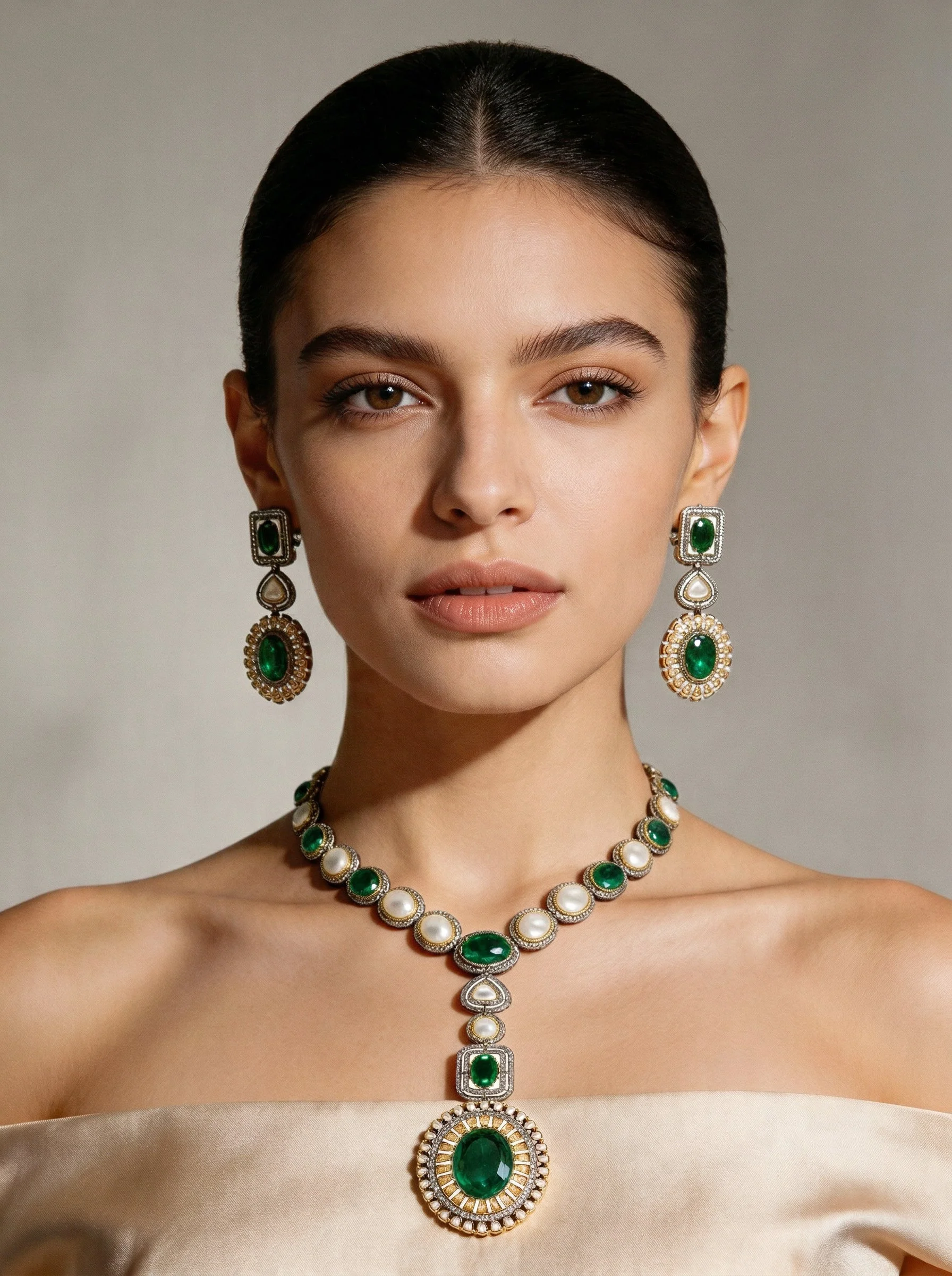 Green Layered Kundan Necklace Set