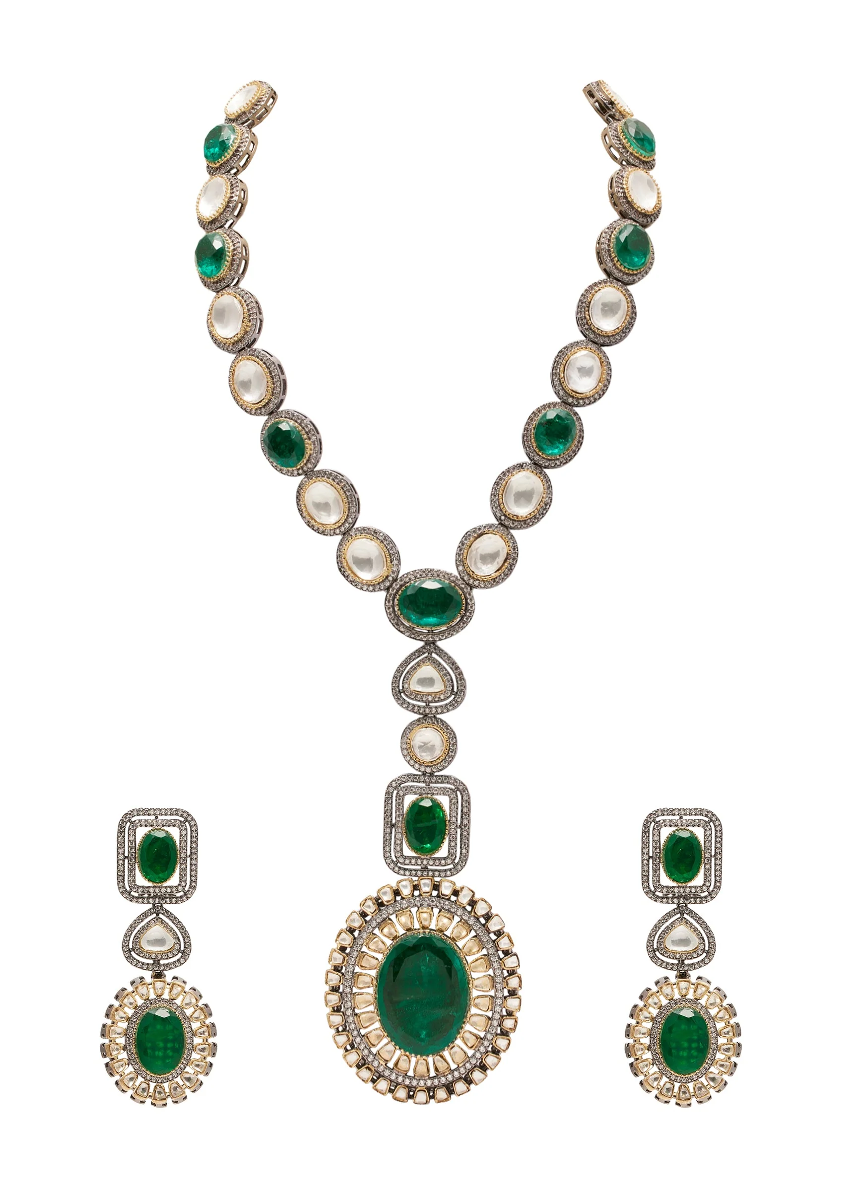 Green Layered Kundan Necklace Set