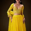 Radiant Yellow Georgette Lehenga With Mirror Work Blouse And Dupatta
