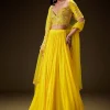 Radiant Yellow Georgette Lehenga With Mirror Work Blouse And Dupatta