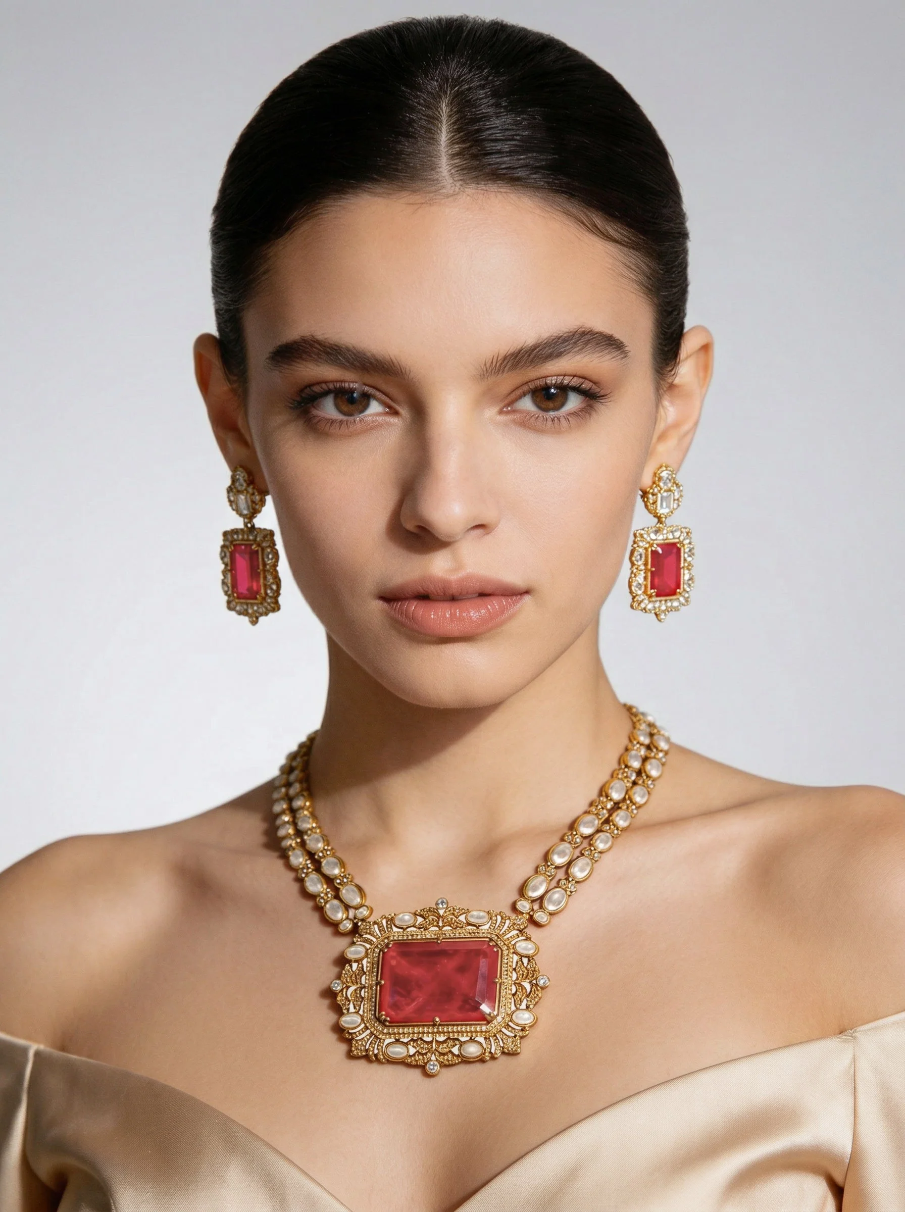 Pink Antique Long Necklace Set