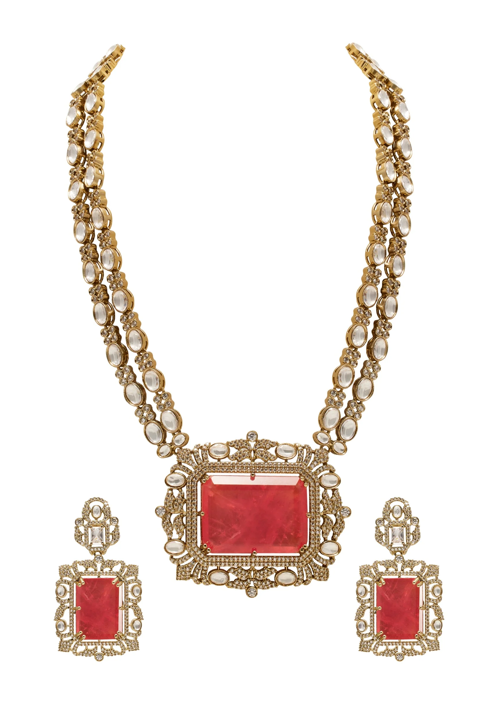 Pink Antique Long Necklace Set
