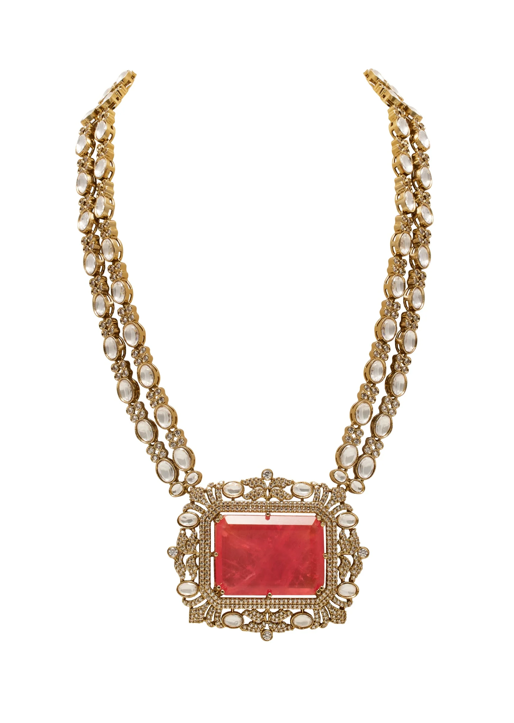 Pink Antique Long Necklace Set