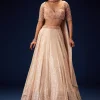 Salmon Peach Hand Embroidered Double Layer Sequence Lehenga With Frill