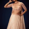 Salmon Peach Hand Embroidered Double Layer Sequence Lehenga With Frill