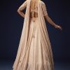 Salmon Peach Hand Embroidered Double Layer Sequence Lehenga With Frill