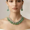 Green Kundan Polki Short Necklace Set With Earrings
