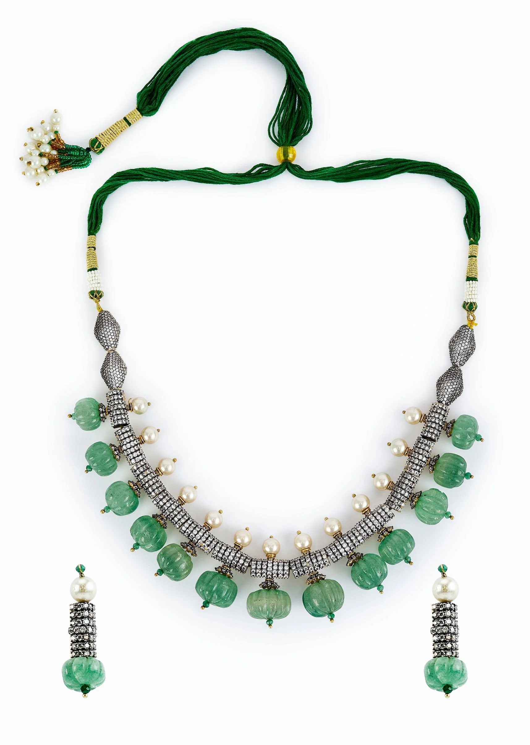 Green Kundan Polki Short Necklace Set With Earrings