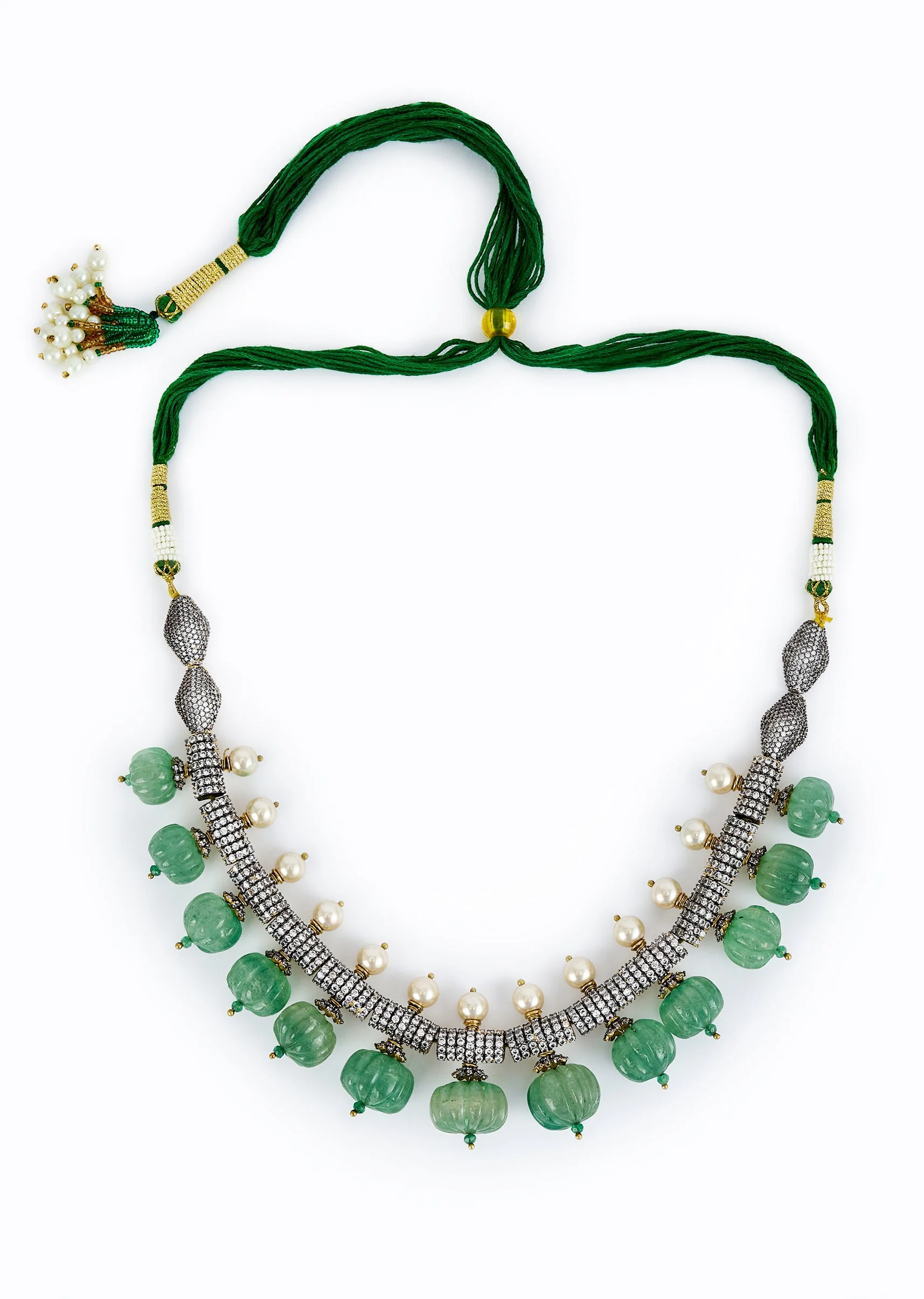 Green Kundan Polki Short Necklace Set With Earrings