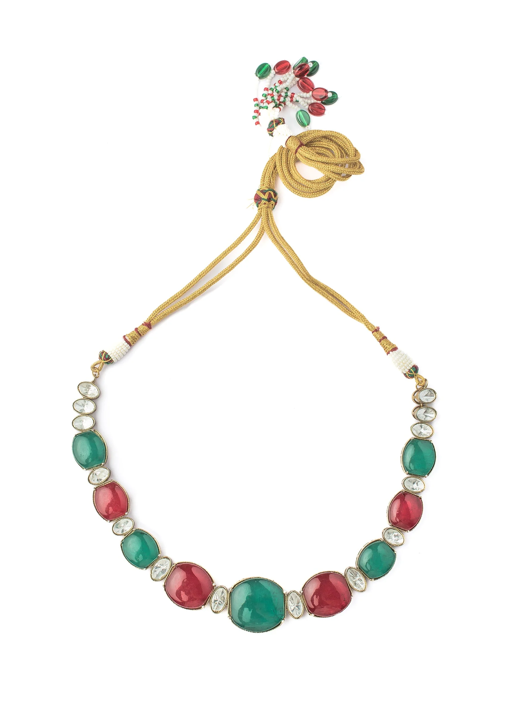 Green And Red Contemporary Choker Necklace Set With Earrings