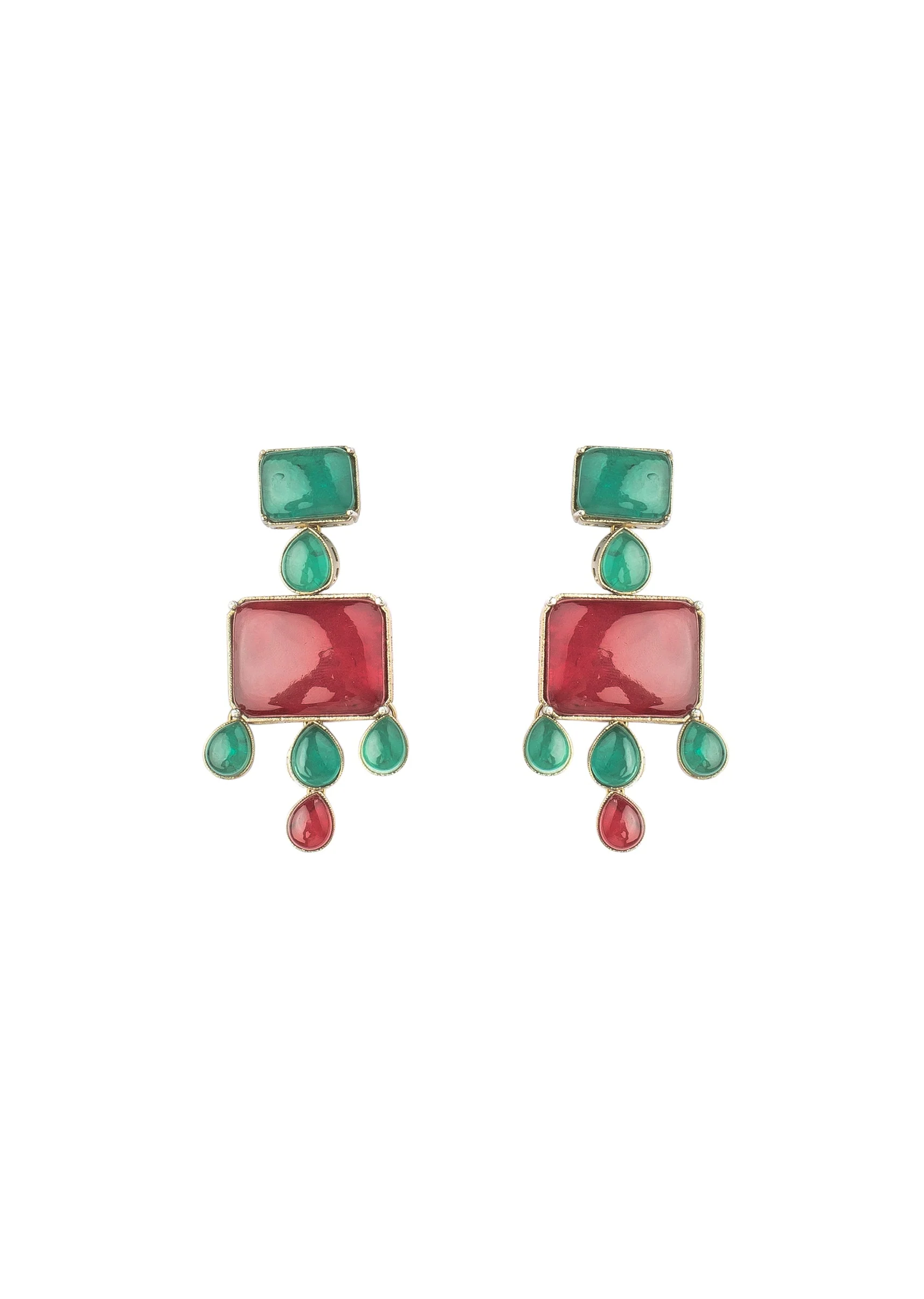 Green And Red Contemporary Choker Necklace Set With Earrings