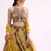 Mustard Yellow Embroidered Tissue Lehenga Choli Set