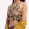 Mustard Yellow Embroidered Tissue Lehenga Choli Set