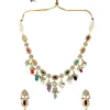 Gold Plated Multicolored Kundan Polki Long Necklace Set With Earrings