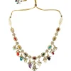 Gold Plated Multicolored Kundan Polki Long Necklace Set With Earrings
