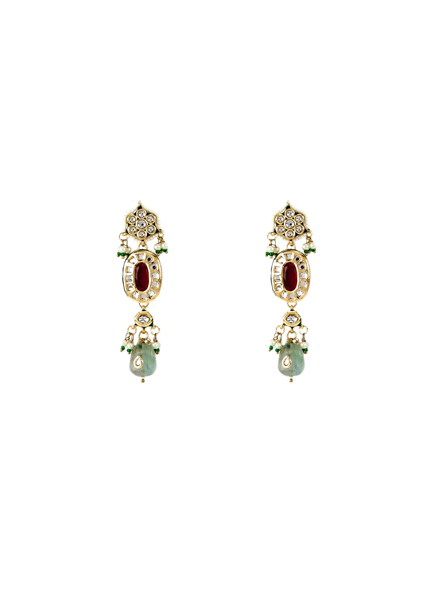 Gold Plated Multicolored Kundan Polki Long Necklace Set With Earrings
