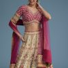 White And Pink Crepe Lehenga Set With Sequins And Cut Dana Work
