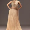 Cream Ruched Lehenga Set With Hand Embroidery