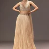Cream Ruched Lehenga Set With Hand Embroidery