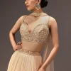 Cream Ruched Lehenga Set With Hand Embroidery