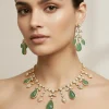 Gold Plated Green Synthetic Stone Necklace Set With Earrings