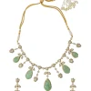 Gold Plated Green Synthetic Stone Necklace Set With Earrings