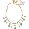 Gold Plated Green Synthetic Stone Necklace Set With Earrings