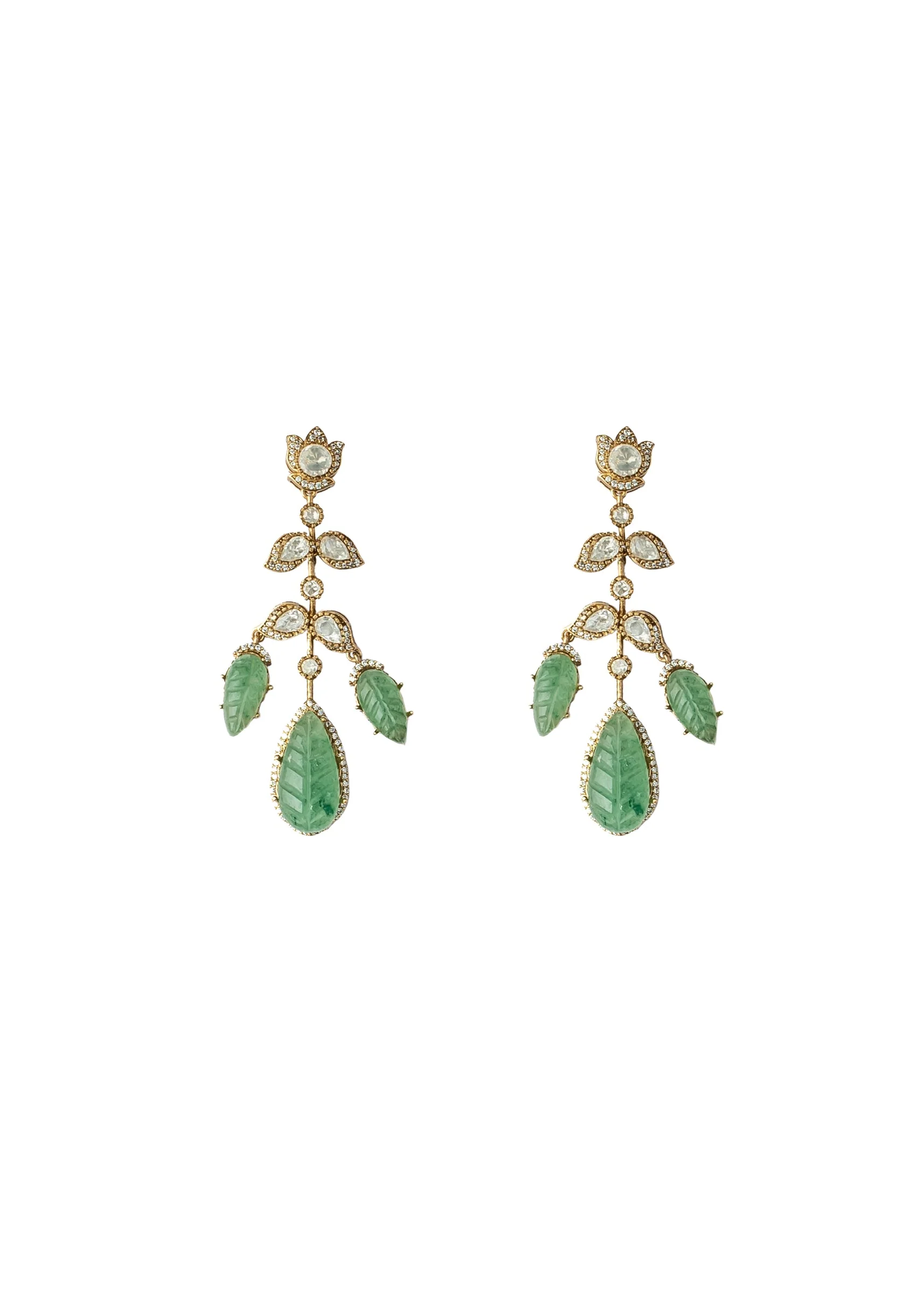 Gold Plated Green Synthetic Stone Necklace Set With Earrings
