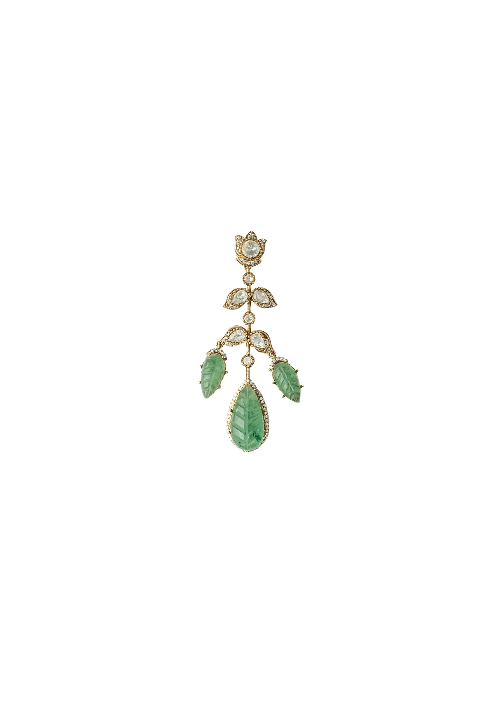 Gold Plated Green Synthetic Stone Necklace Set With Earrings