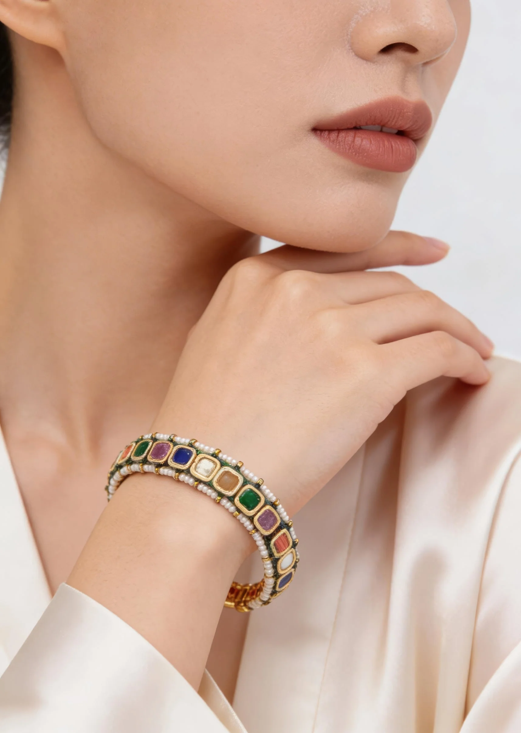Gold Plated Multicolored Kundan Polki Bangles