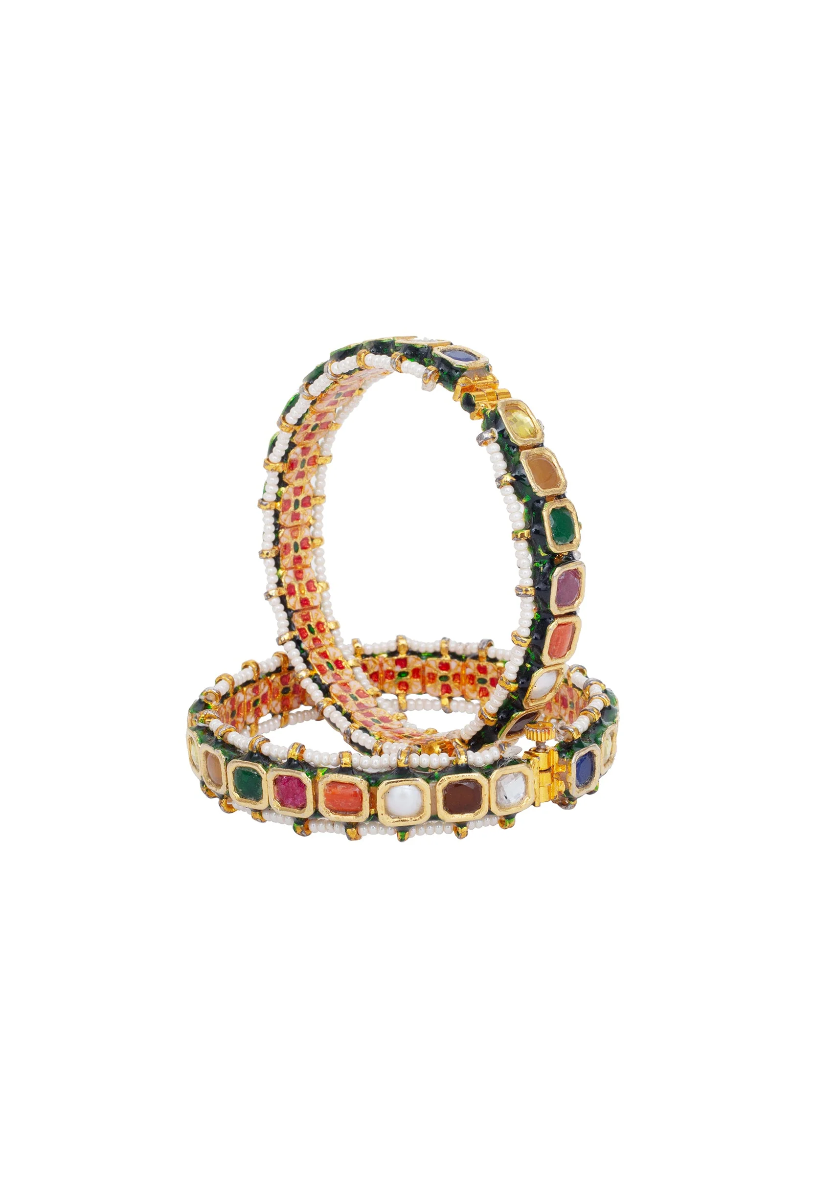 Gold Plated Multicolored Kundan Polki Bangles