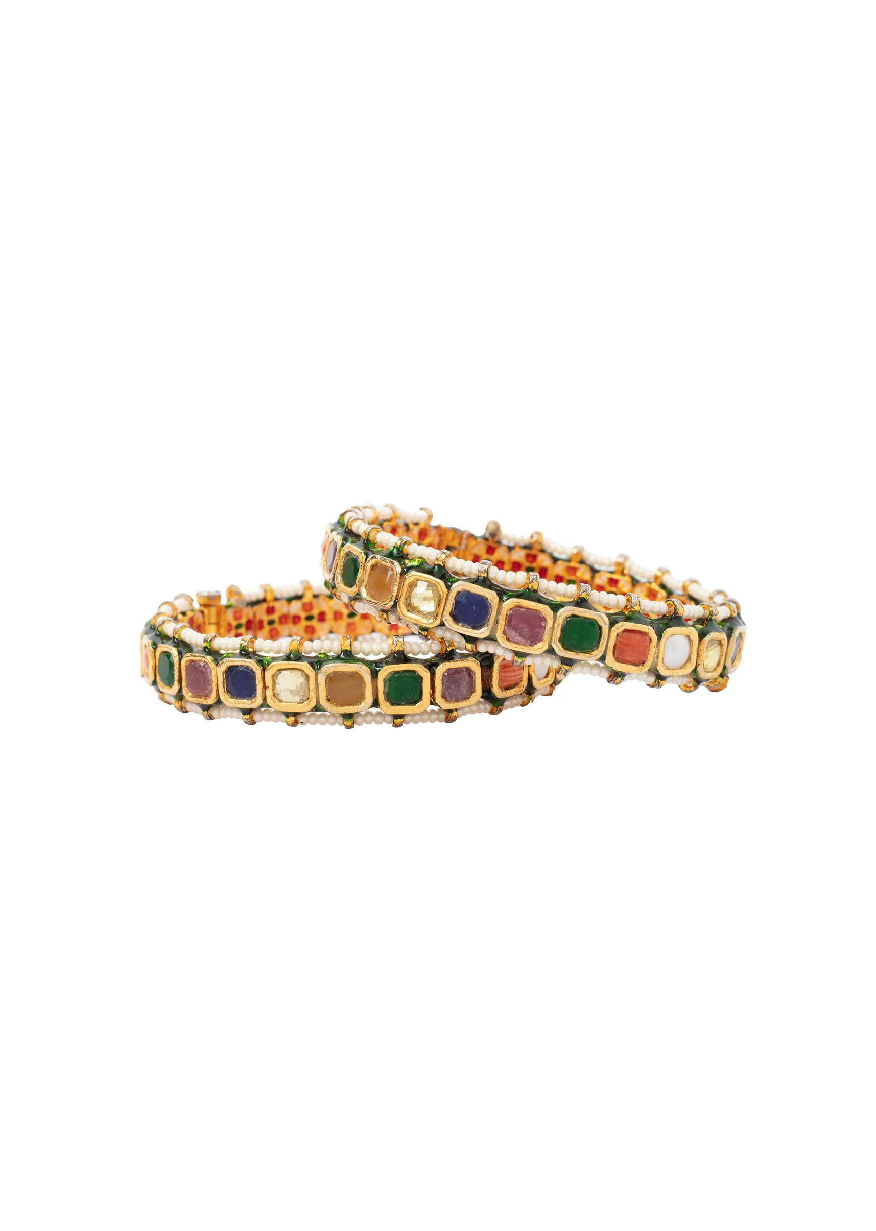 Gold Plated Multicolored Kundan Polki Bangles