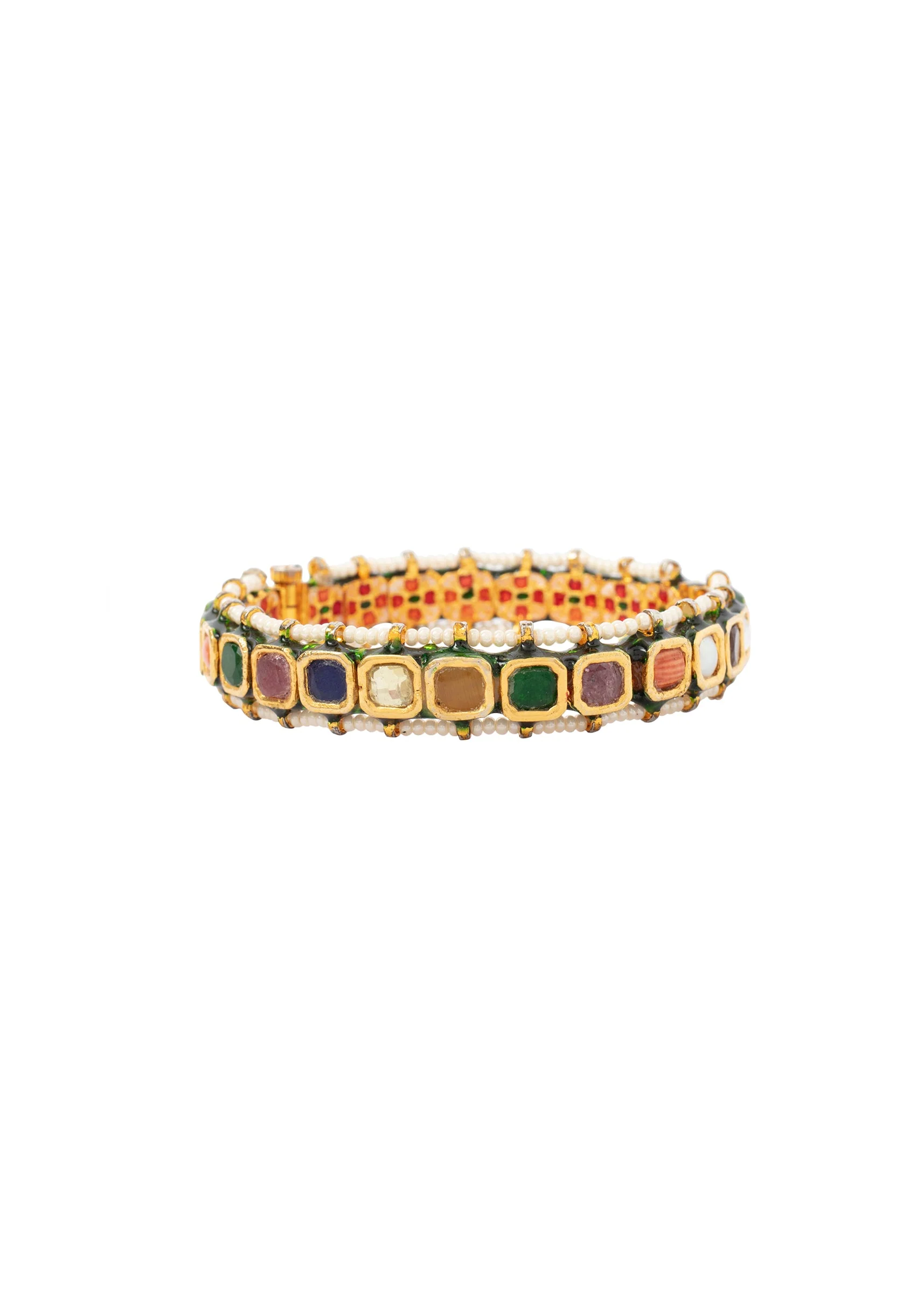 Gold Plated Multicolored Kundan Polki Bangles