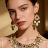 Gold Plated Multicolored Kundan Work Choker Necklace Set With Earrings