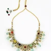 Gold Plated Multicolored Kundan Work Choker Necklace Set With Earrings