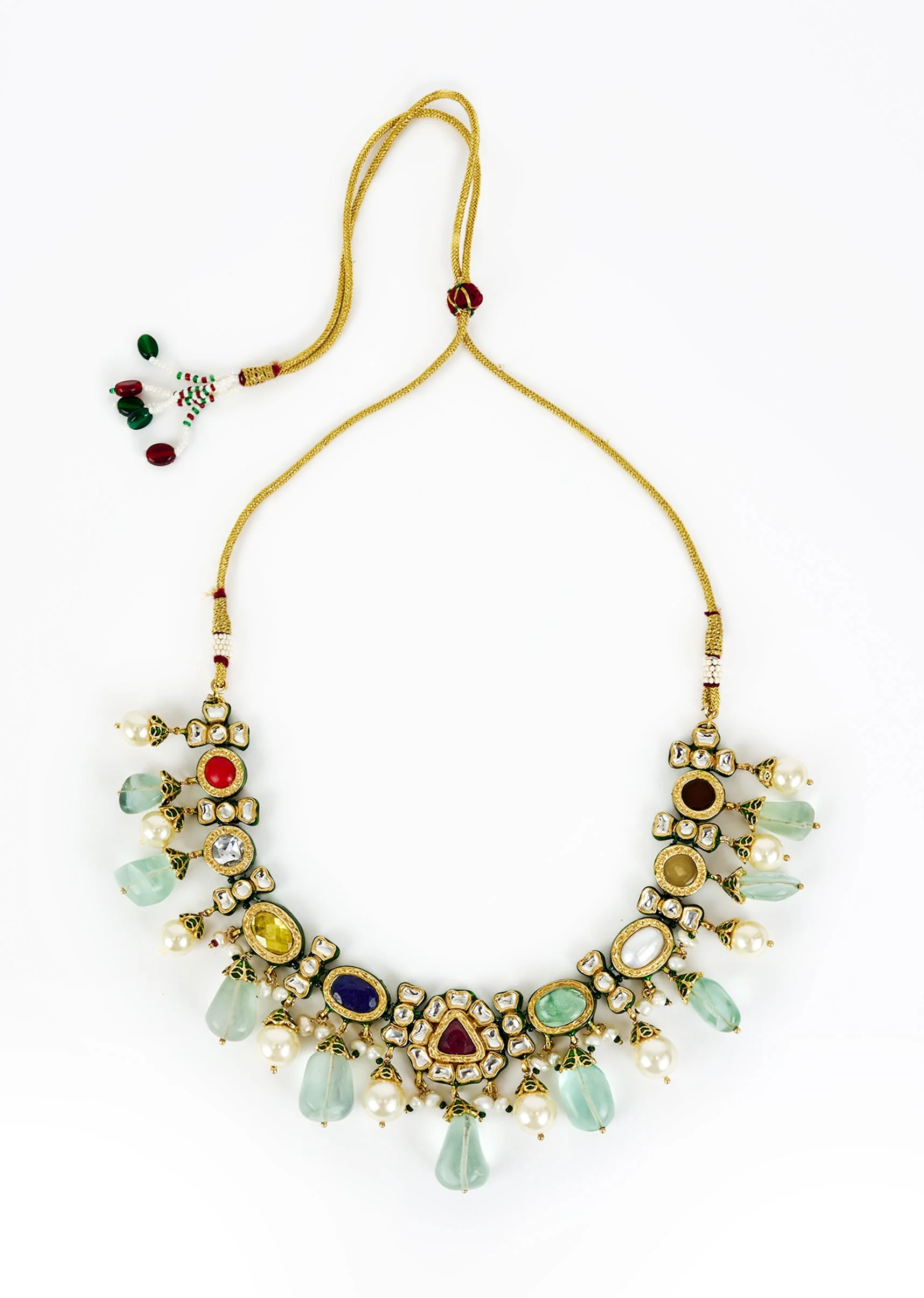 Gold Plated Multicolored Kundan Work Choker Necklace Set With Earrings