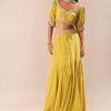 Lime Yellow Hand Embroidered Skirt And Blouse Set