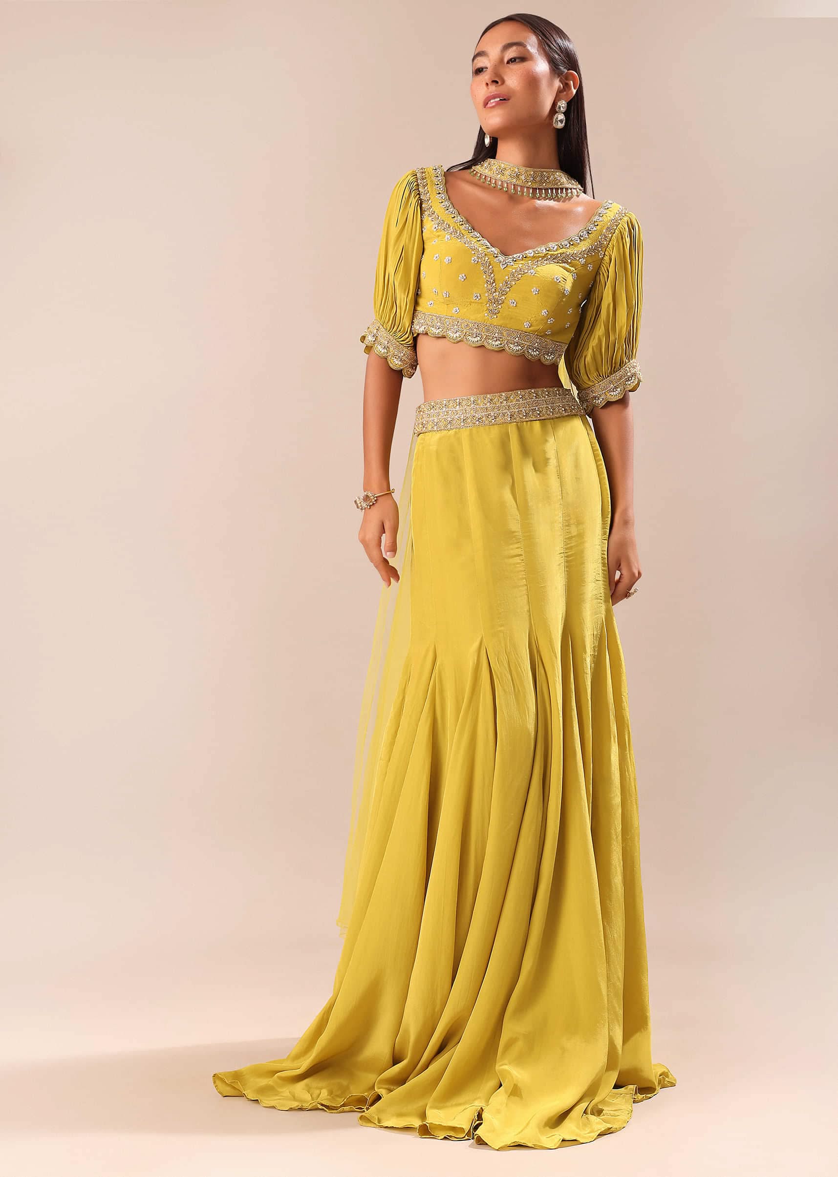 10947-lime-yellow-hand-embroidered-skirt-and-blouse-set-1.jpg Lime Yellow Hand Embroidered Skirt And Blouse Set