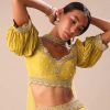 Lime Yellow Hand Embroidered Skirt And Blouse Set