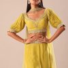Lime Yellow Hand Embroidered Skirt And Blouse Set