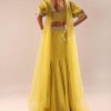 Lime Yellow Hand Embroidered Skirt And Blouse Set